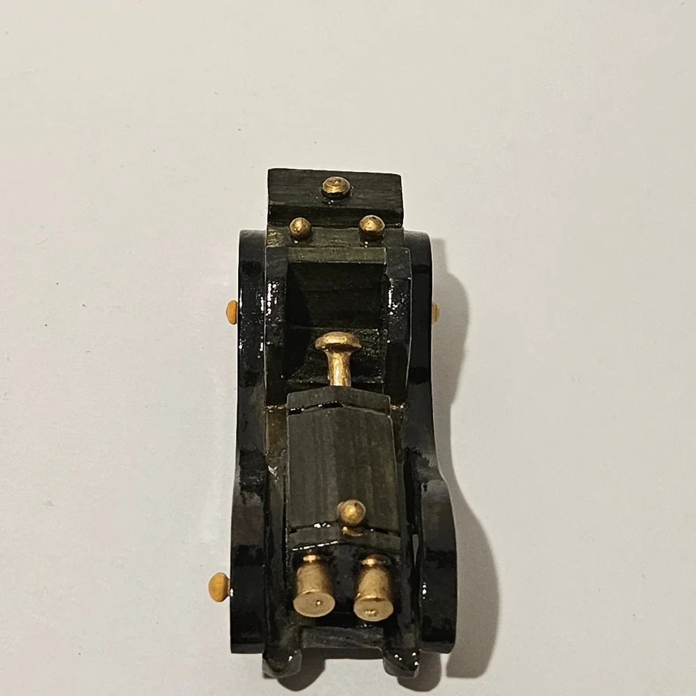 Vintage Style Handcrafted Wooden Roadster Model Car Dark Green Gold Accents